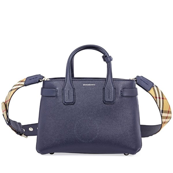Small Banner Leather Tote- Regency Blue