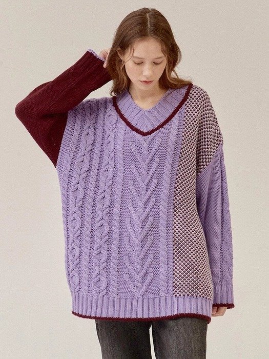 HEART CABLE KNIT TOP_Purple