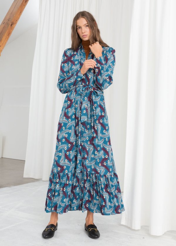 Belted Ruffle Midi Dress - Blue - Maxi dresses - & Other Stories