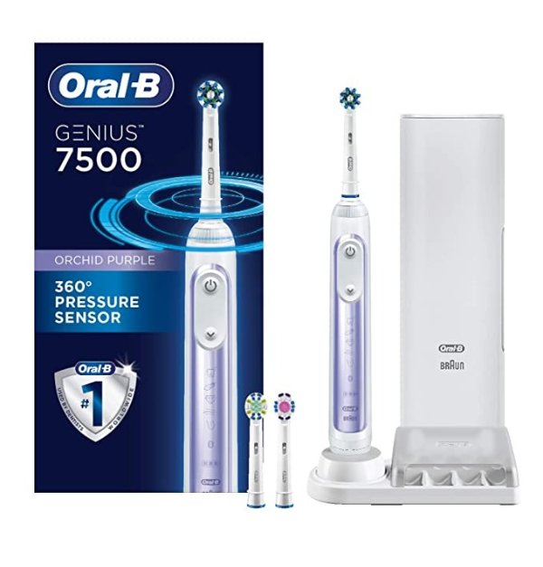 7500 Power Rechargeable Electric Toothbrush with Replacement Brush Heads and Travel Case, Orchid Purple