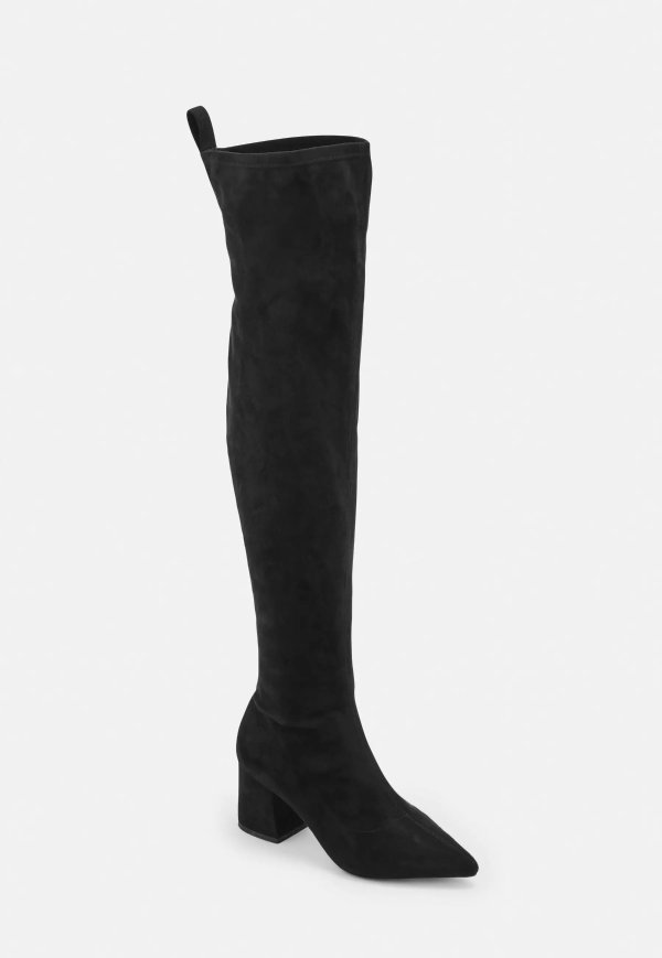 - Black Mid Heel Faux Suede Over The Knee Boots