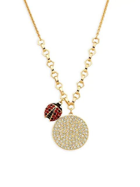 Lisabel Goldtone & Swarovski Crystal Circle & Ladybug Pendant Necklace