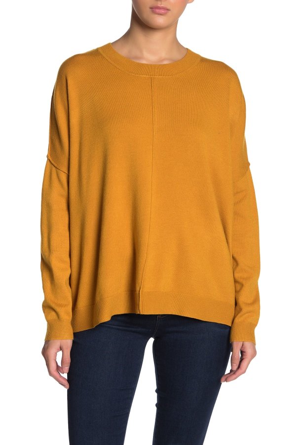 Slouch Seamed High/Low Hem Knit Sweater