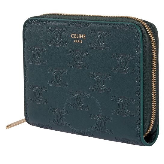 Ladies Embossed Smooth Calfskin Compact Wallet In Green