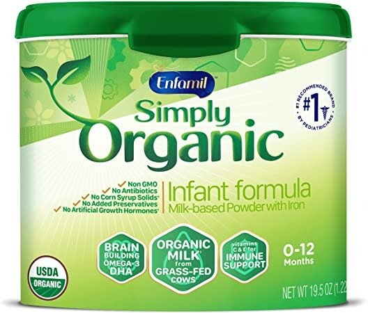 Organic Baby Formula, Simply Organic by Enfamil, Organic Milk from Grass-Fed Cows, Milk-Based Powder with Iron, Non-GMO, Powder Tub, 19.5 Oz