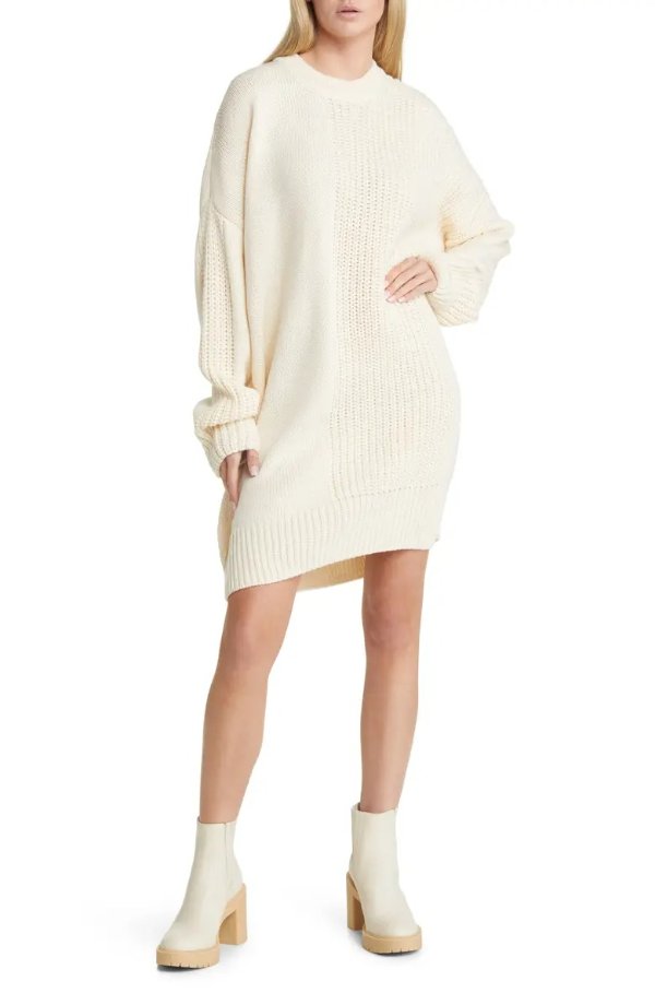 Long Sleeve Contrast Rib Sweater Dress
