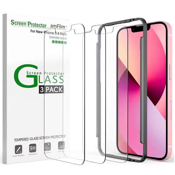 (3 Pack) amFilm Glass Screen Protector Compatible with iPhone 13 Mini