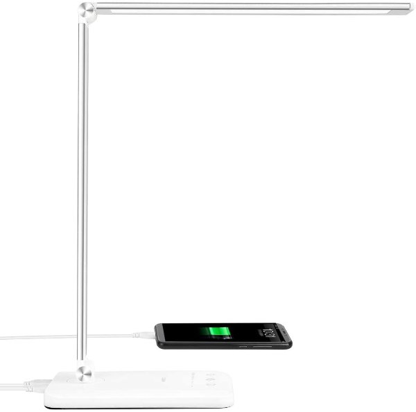 LED Desk Lamp, Desk Lamps for Home Office with USB Charging Port and 3000mah Battery, Eye-Caring Table Lamp with 5 Color Modes and 5 Brightness Levels, 30/60mins Timer Desk Light for Working, Reading
