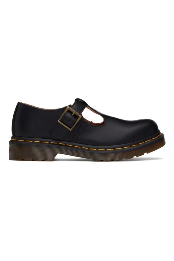 Black Polley Smooth Leather Mary Jane Oxfords