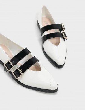White Double Strap Mary Jane Flats | CHARLES & KEITH