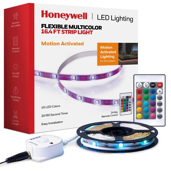 Multi Color Motion Activated RGB Indoor LED Strip Light with Remote - 16.4ft