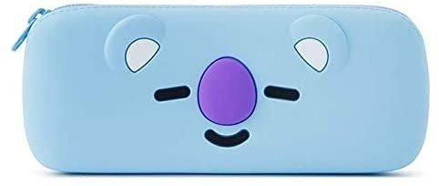 Official Merchandise by Line Friends - KOYA Character Silicone Pencil Pen Case Bag Pouch with Zipper, Blue