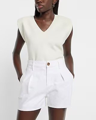 Super High Waisted White Tailored Jean Shorts