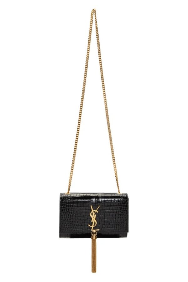 Black Small Croc Kate Tassel Bag