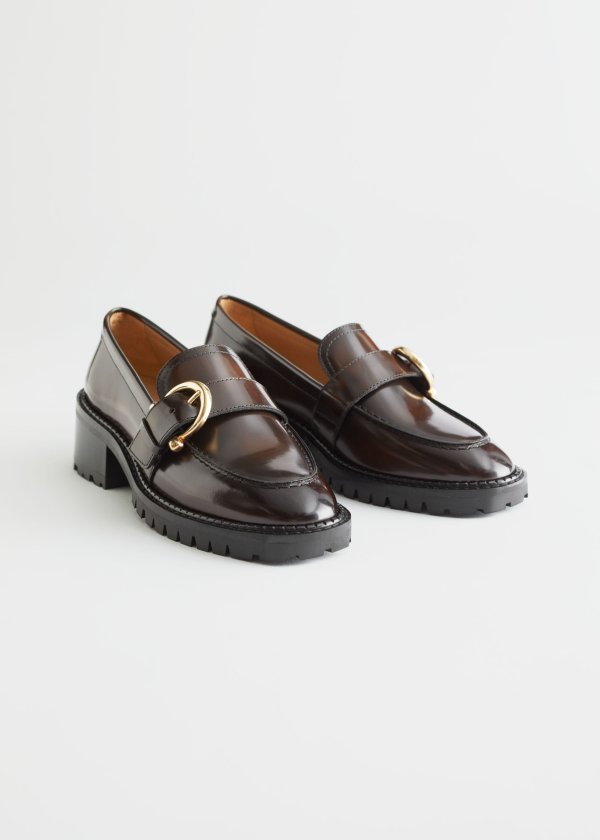 Buckled Leather Heeled Loafers