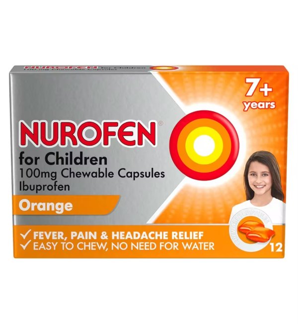 儿童 100 毫克咀嚼胶囊（橙色） - 12 粒