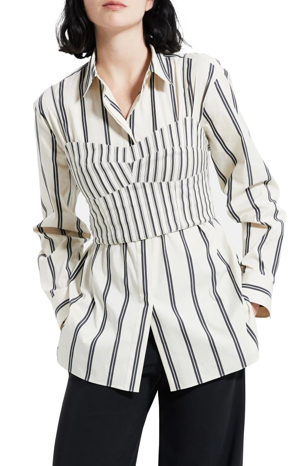 Stripe Cotton Bustier & Button-Up Shirt Set