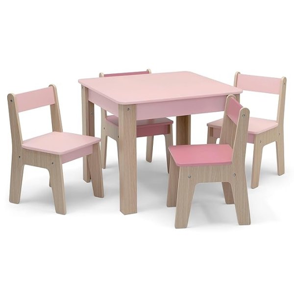 GapKids by Delta Children Table and 4 Chair Set - Greenguard Gold Certified, Blush/Natural