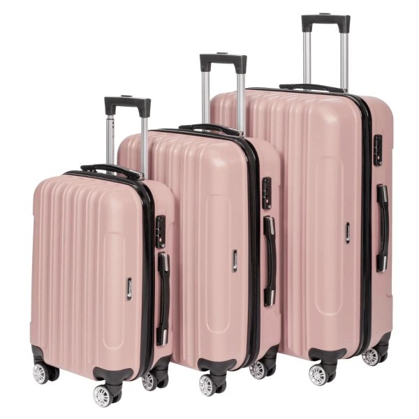 3-Piece Nested Spinner Suitcase Luggage Set with TSA Lock, Rose Gold