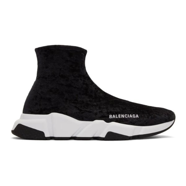 - Black & White Crushed Velvet Speed Sneakers