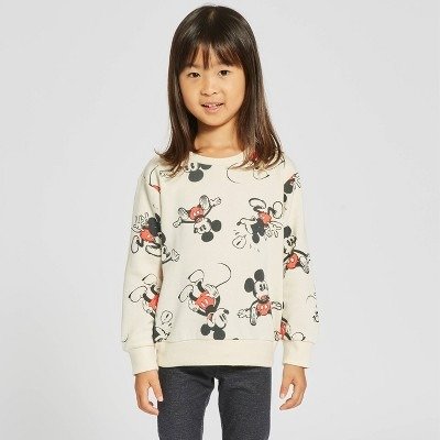 Toddler Boys' Disney Mickey Mouse Fleece Pullover Sweatshirt - Cream