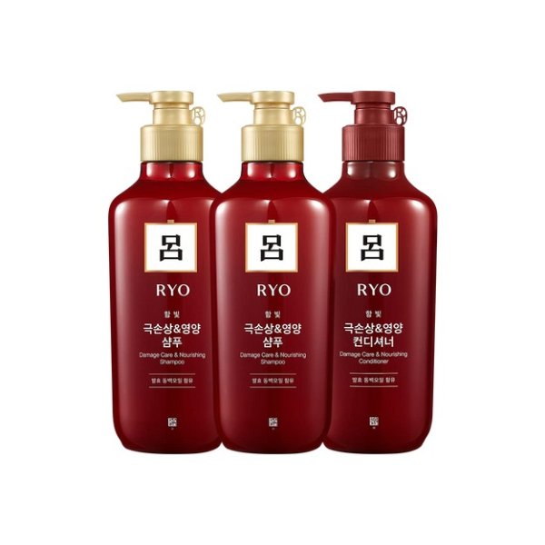 【新版红吕超值550ml*3瓶装】韩国RYO吕 红色染烫修复专用 洗发水x2瓶+护发素x1瓶 | 亚米