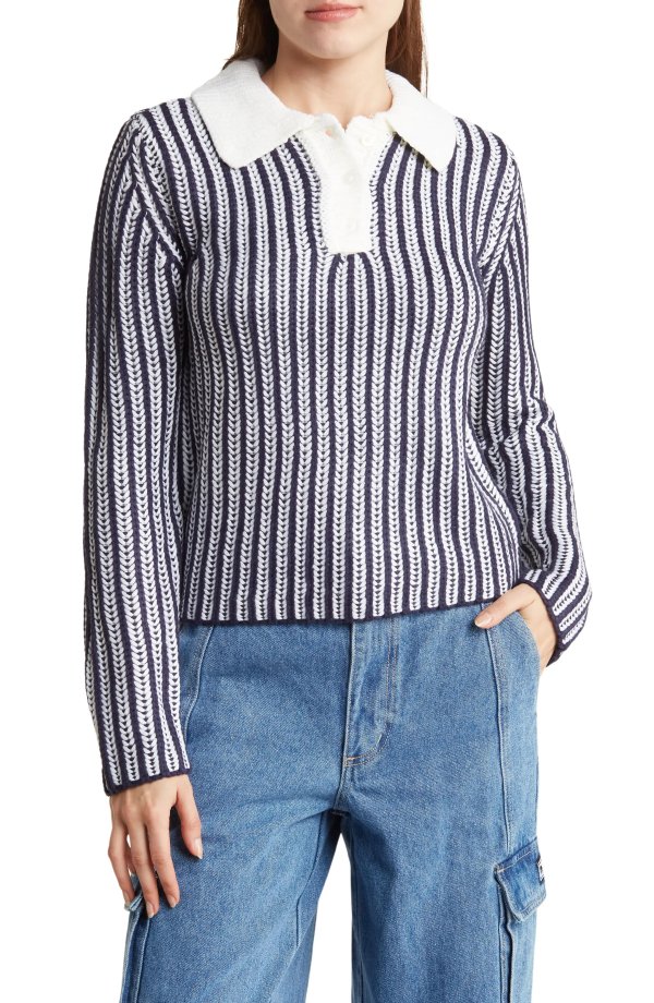 Sylvie Crochet Polo Sweater