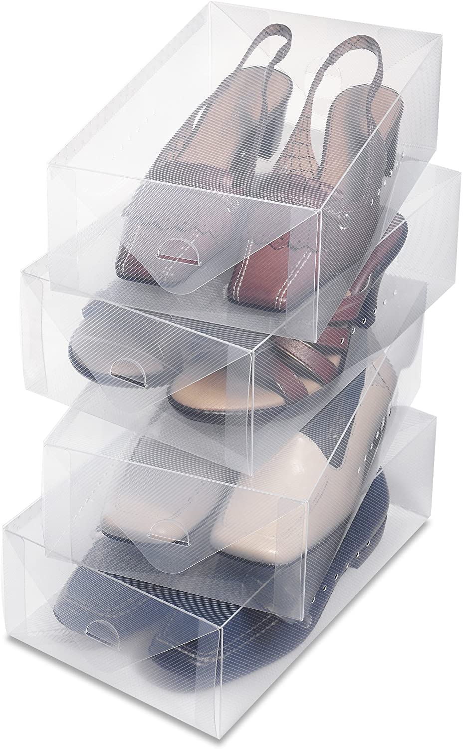 Whitmor （Whitmor）Clear Vue女式鞋盒，四件套，白色，四支装