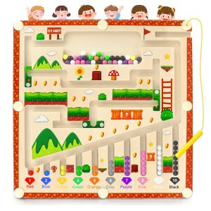 MOMSIV 儿童磁性木制迷宫玩具 颜色匹配和数字启蒙