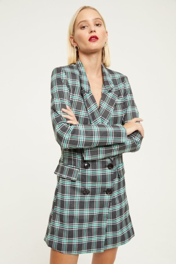 Check Double Breasted Blazer Dress
