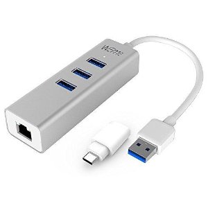 WEme Unibody Aluminum 3 Ports USB 3.0 Hub and RJ45 10/100/1000 Gigabit Ethernet Adapter with Type C Adapter