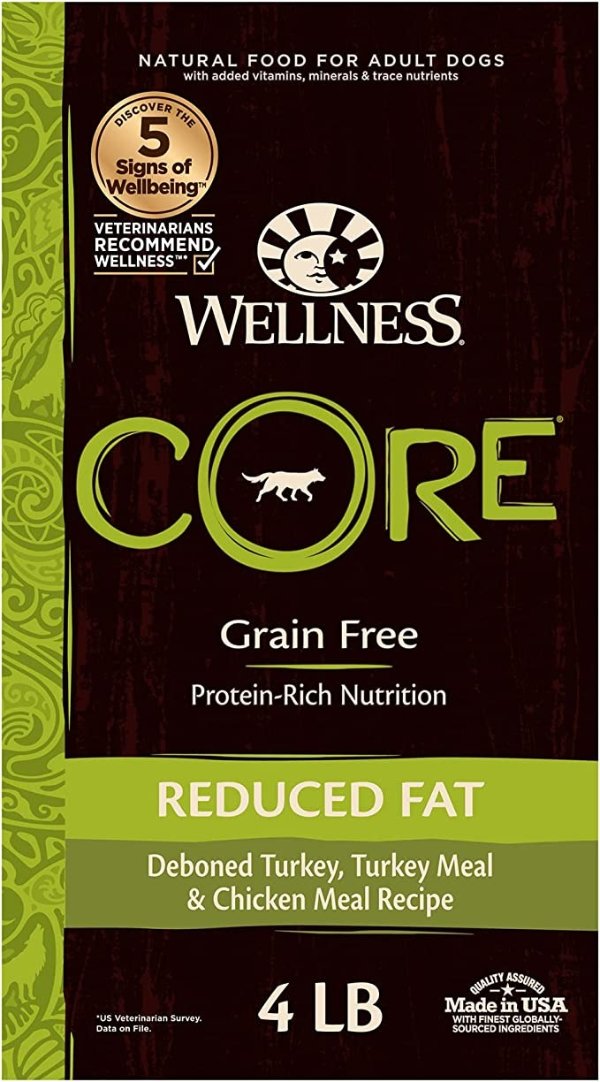 Wellness CORE Natural Grain Free Dry Dog Food, Reduced Fat, 4-Pound Bag