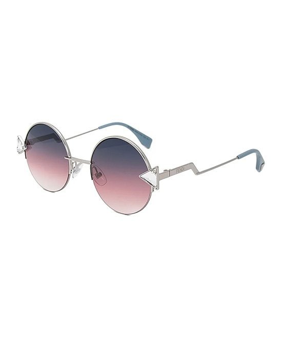 Silvertone & Purple Gradient Round Sunglasses