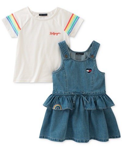 2-Pc. Cotton T-Shirt & Cotton Denim Dress Set, Toddler Girls