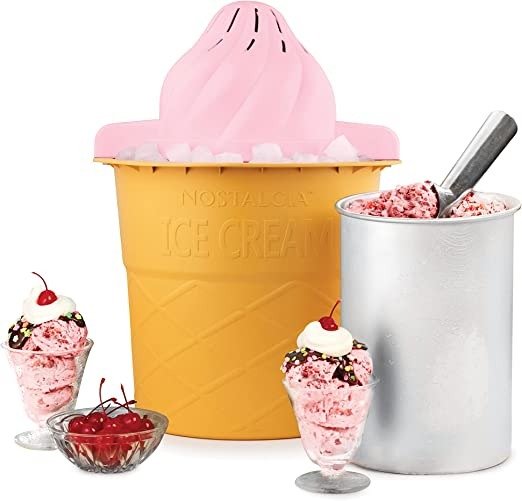 Nostalgia Electric Ice Cream Maker - Old Fashioned Soft Serve Ice Cream Machine Makes Frozen Yogurt or Gelato in Minutes - Fun Kitchen Appliance - Pink - 4 Quart
