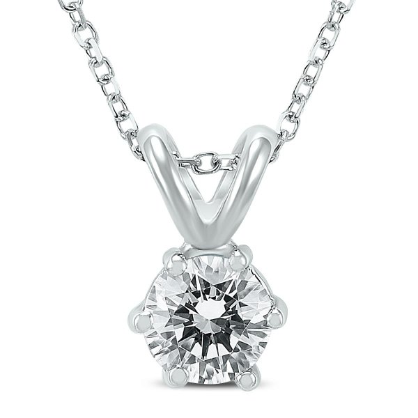 1/2 Carat 6 Prong Diamond Solitaire Pendant in 14K White Gold