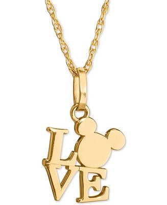 Children's Mickey Love 15" Pendant Necklace in 14k Gold