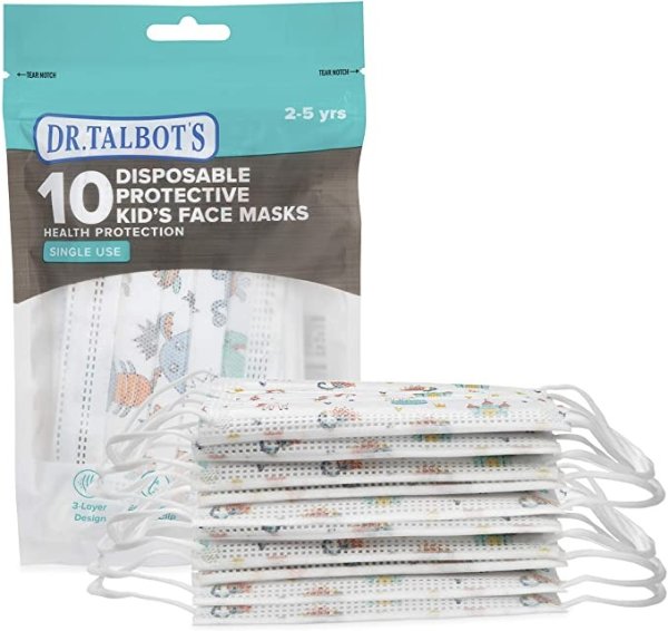 Dr. Talbot's Disposable Kid's Face Mask for Personal Health, Boy 2-5 Years, Prints May Vary, 10 Count