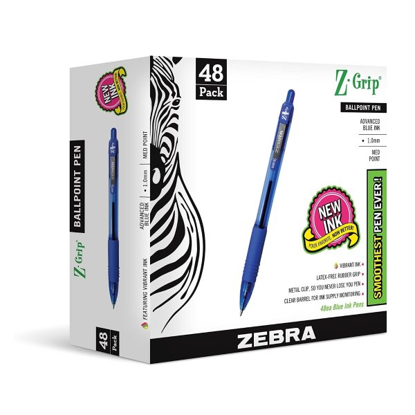 Zebra Pen Z-Grip Retractable Ballpoint Pen, blue 48 ct