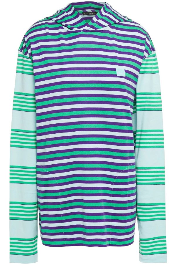 Striped cotton-jersey hooded top