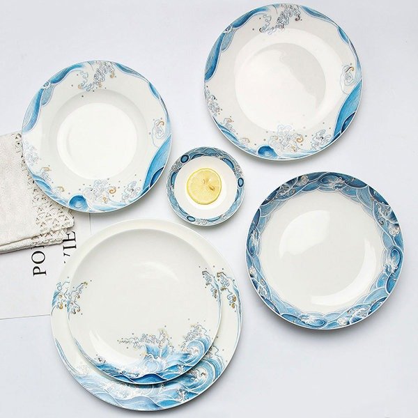 Blue and White Wave Ceramic Plate from Apollo Box
