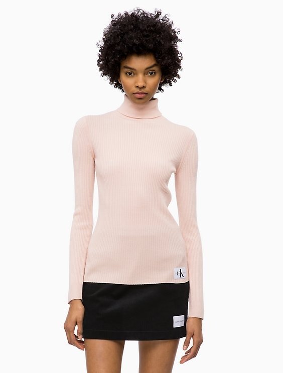 wool blend turtleneck logo sweater | Calvin Klein