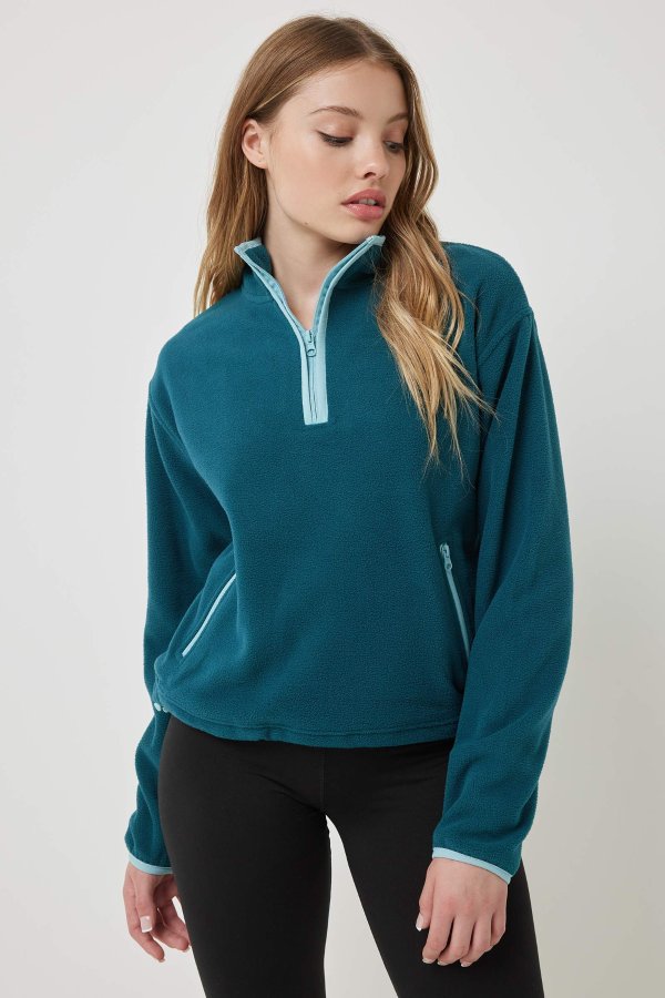 Two-Tone Polar Fleece Half-Zip Sweatshirt | Ardene
