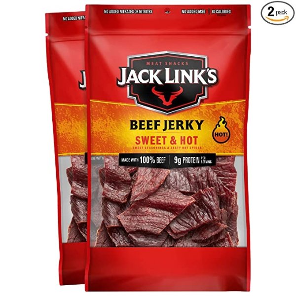 Beef Jerky, Sweet & Hot – Spicy Everyday Snack, 9g of Protein and 80 Calories, Made with 100% Beef – 96% Fat Free, No Added MSG** – 9 Oz. (Pack of 2)