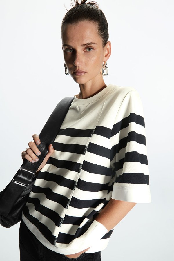 RELAXED-FIT STRIPED T-SHIRT - NAVY / OFF-WHITE - Tops - COS