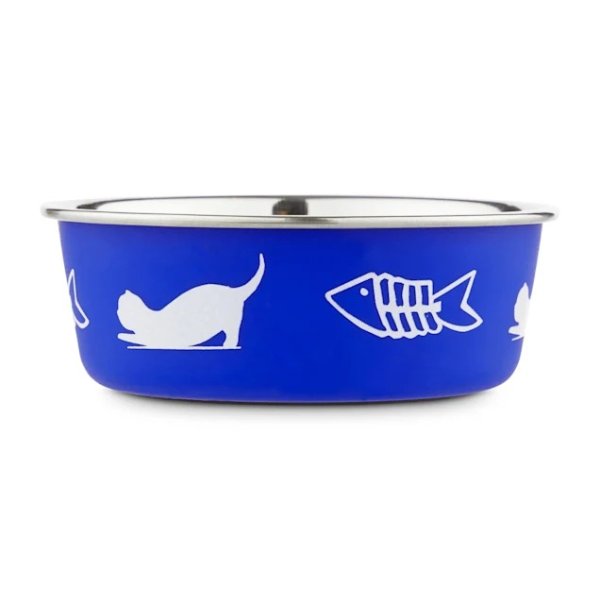 Harmony Fish Lover's Skid-Resistant Stainless Steel Blue Cat Bowl, 1 Cup | Petco