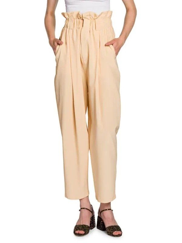 Paperbag Waist Washed Silk Crepe Trousers