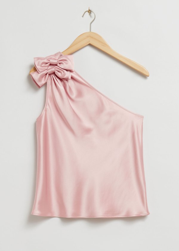 One Shoulder Satin Bow Top