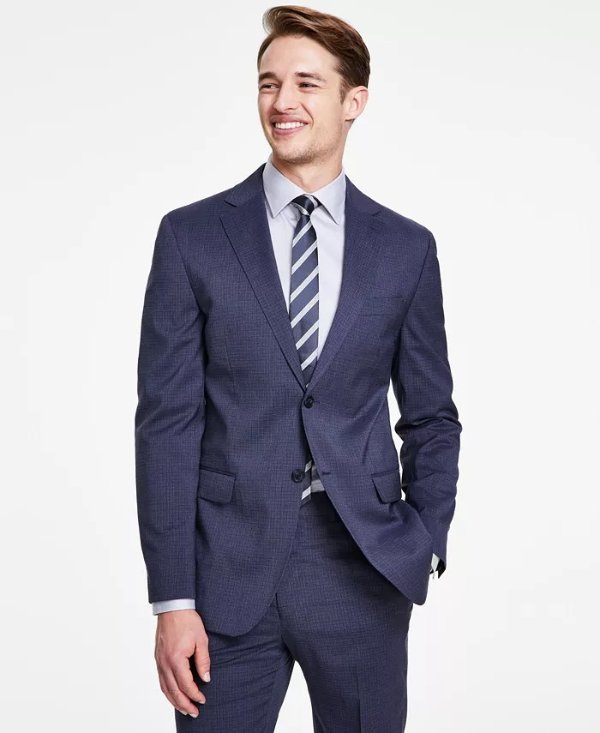 Men's Modern-Fit Blue Mini Check Suit Separate Jacket