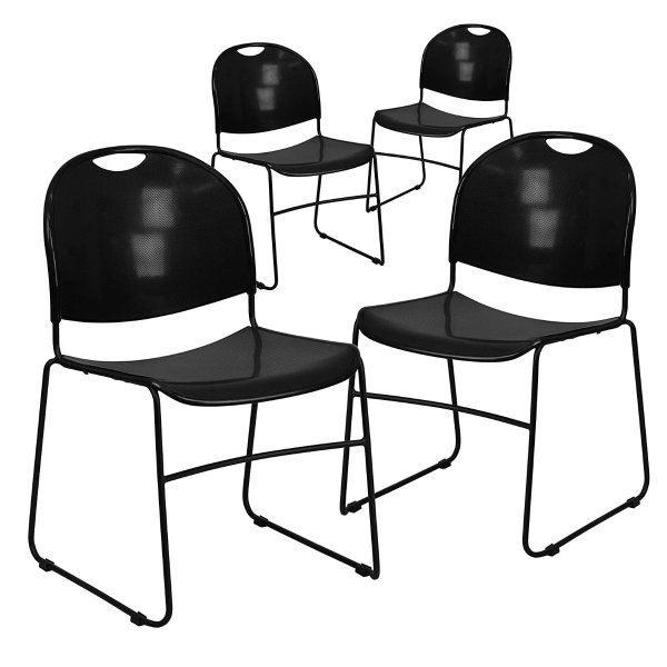 Flash Furniture 4 Pack HERCULES Series 880 lb. Capacity Black Ultra-Compact Stack Chair